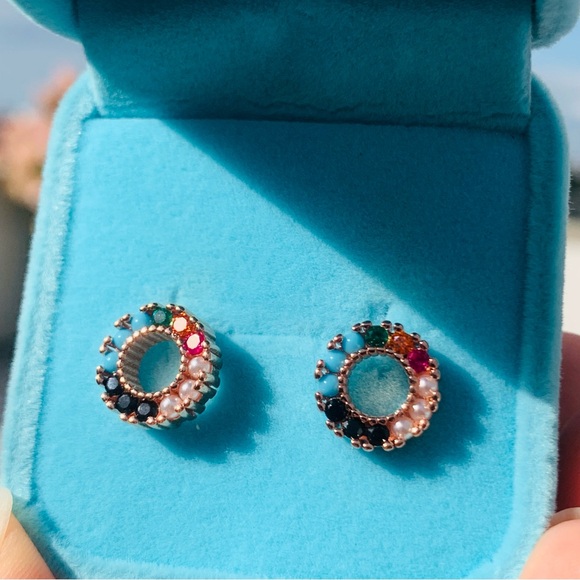 Tous Multicolor Big Circle Beaded Round Doughnut Spanish Bear Earrings Pin Stud - Picture 5 of 16